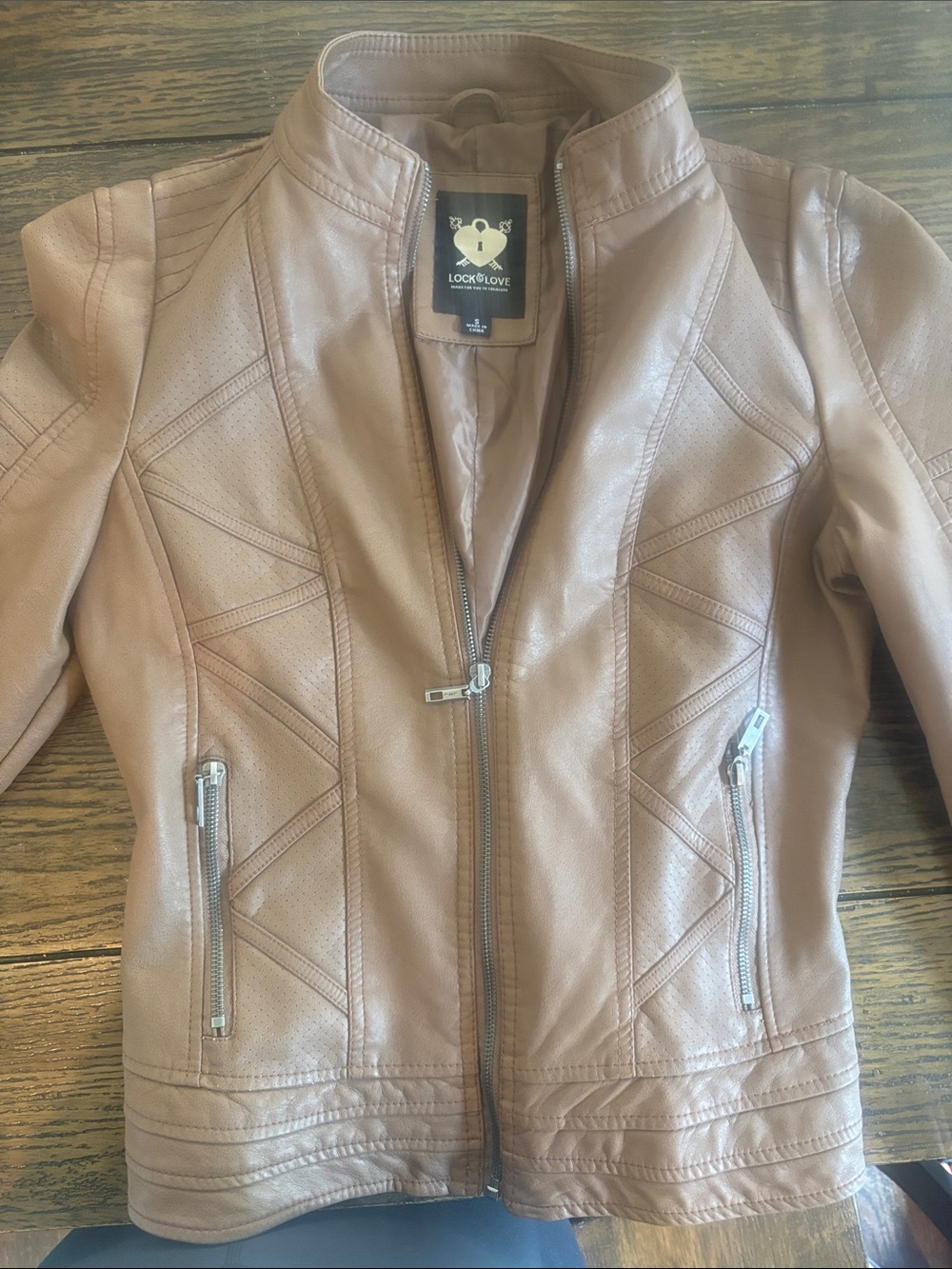 Lock & Love Women's Light Brown Faux Leather Zip Jacket